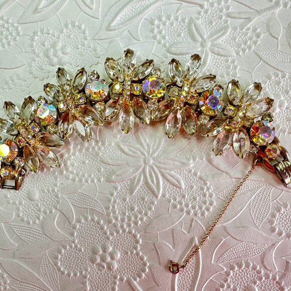 Juliana D & E Vintage Rhinestone Bracelet Clear Aurora Borealis Crystal Cluster